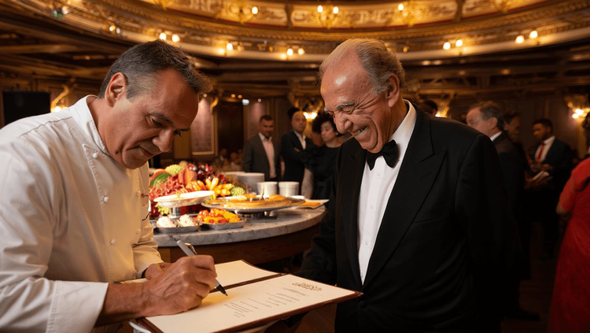 O brasileiro Márcio Ricci comanda o buffet de aniversário do arquiteto Troufa Real
