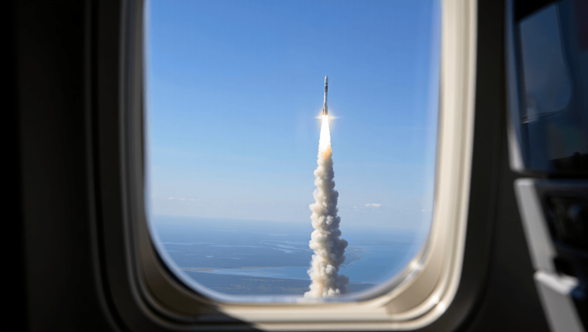 O lançamento da missão da NASA à Lua... visto de um voo comercial