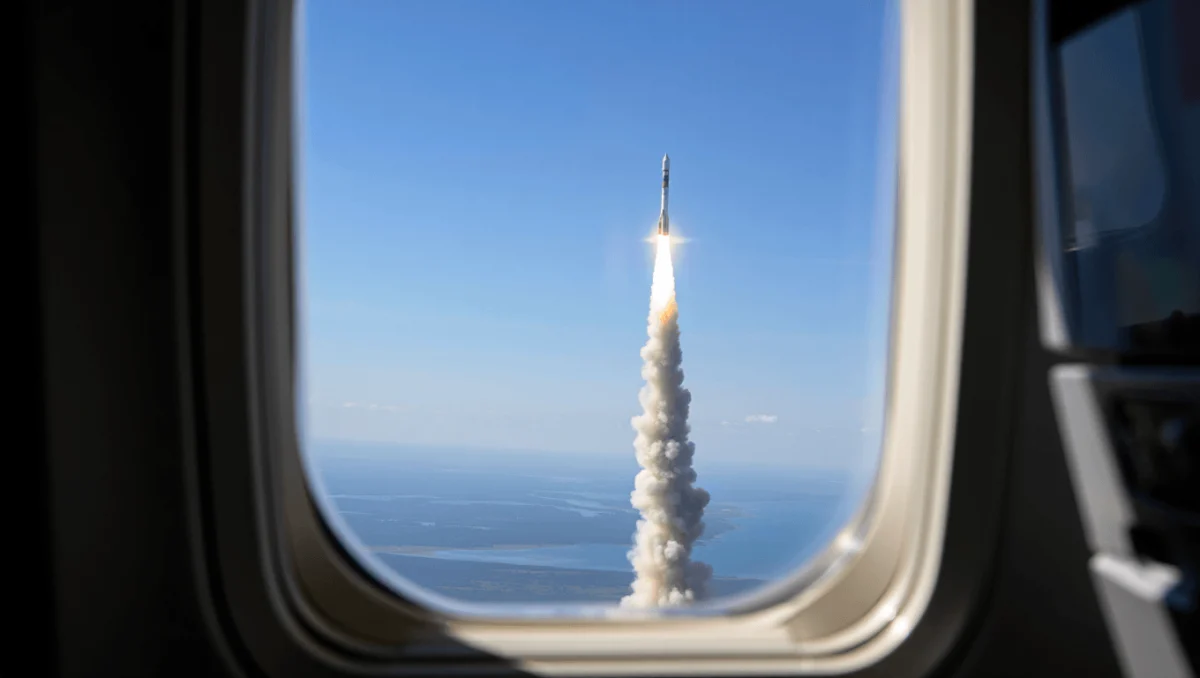 O lançamento da missão da NASA à Lua... visto de um voo comercial