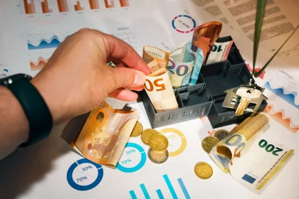 Gráfico de taxas de juro com dados financeiros e moedas de euro