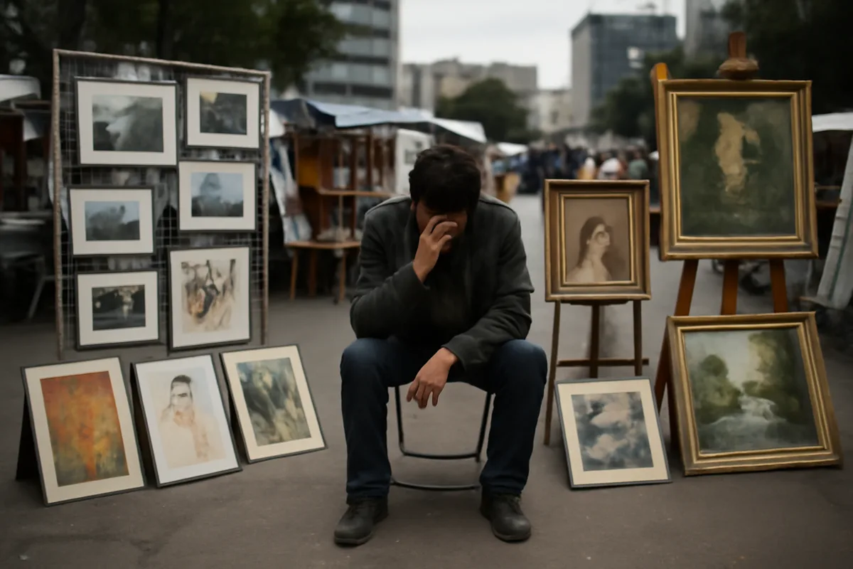 O esvaziamento da base: problemas estruturais — Analistas do setor apontam três vetores que pressionam o mercado: Expansão da oferta : há mais artistas, mais obras e mais plataformas, mas a quantidade de compradores disposto a pagar preços sustentáveis não acompanhou