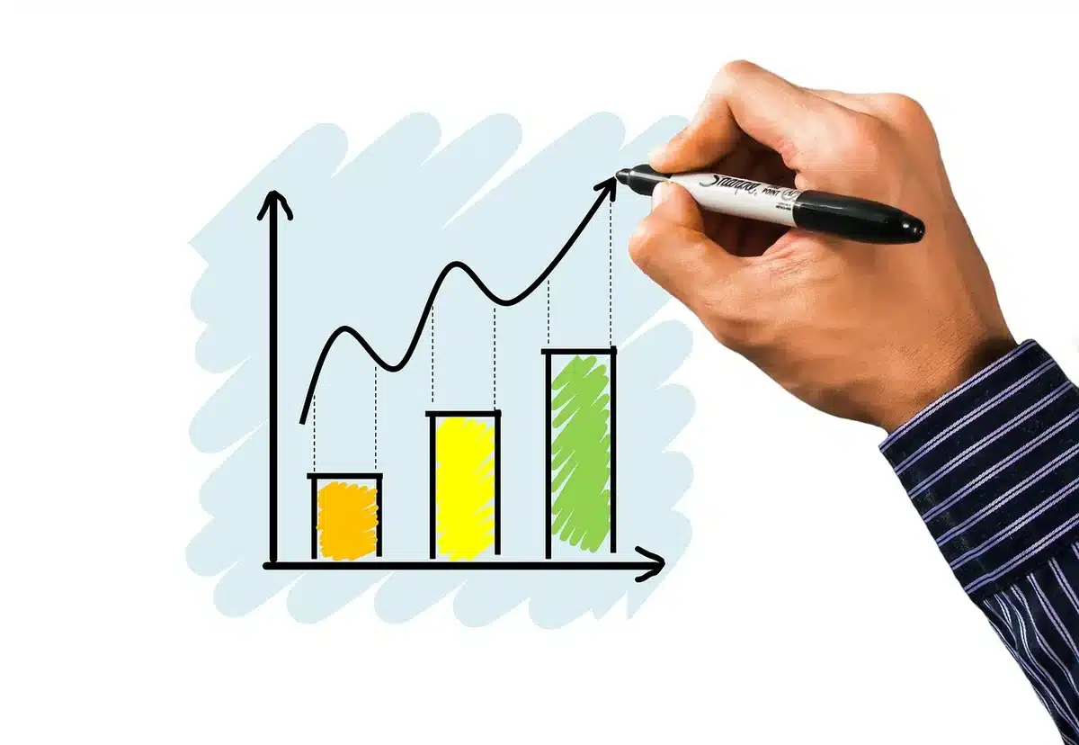 Gráfico financeiro de crescimento projetado em ecrã empresarial
