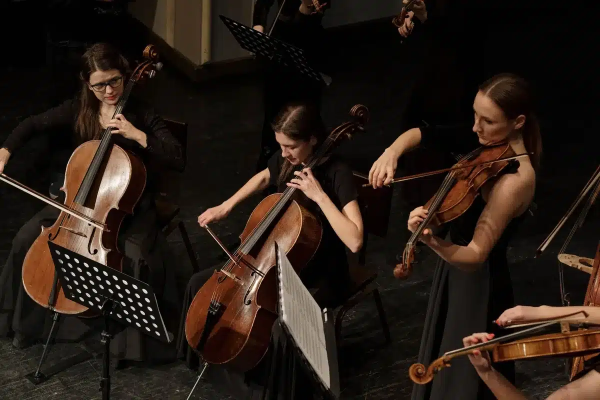 Jovens músicos a tocar instrumentos ao ar livre durante um ensaio