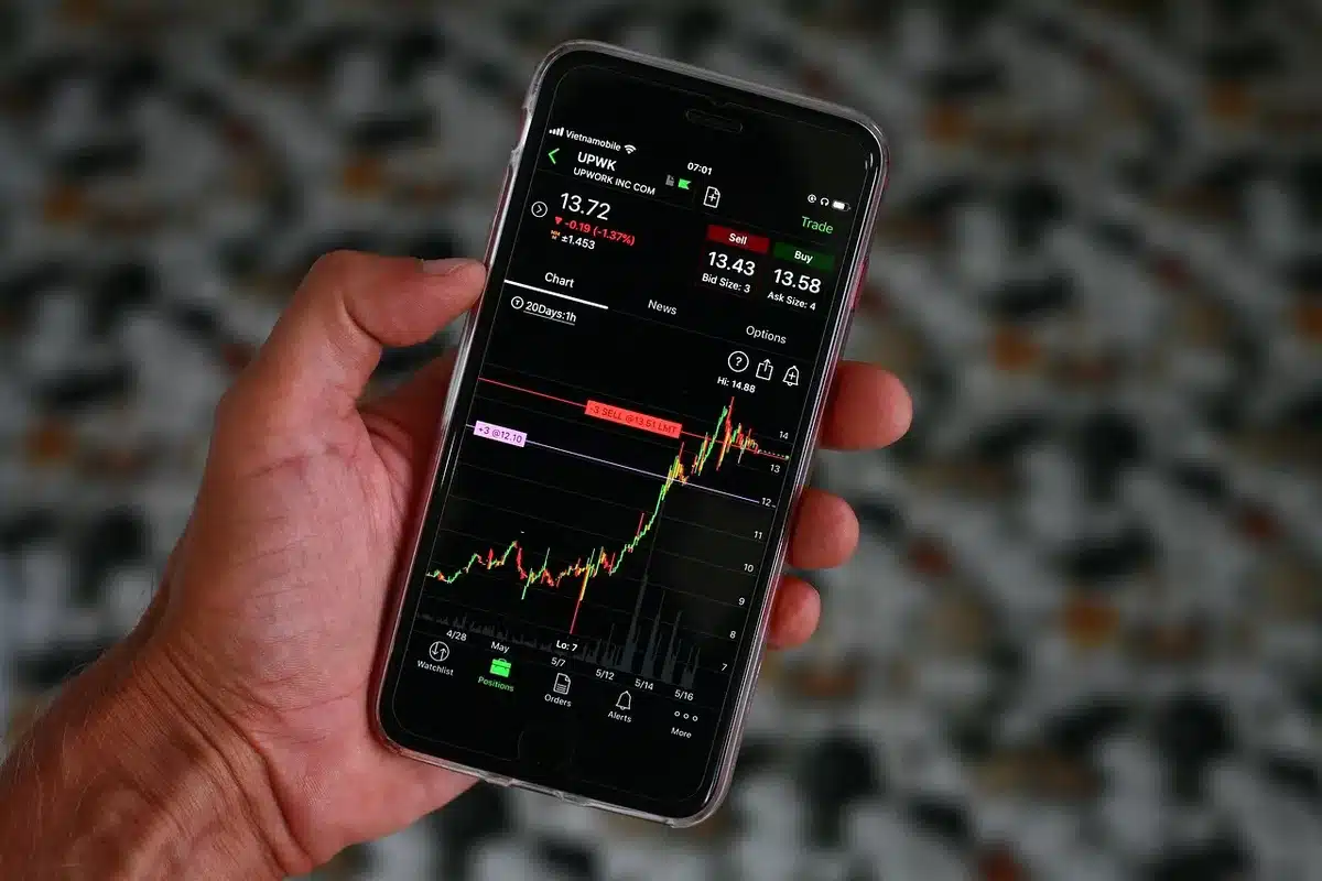 Ecrã com cotações e gráficos financeiros que ilustra preço por ação